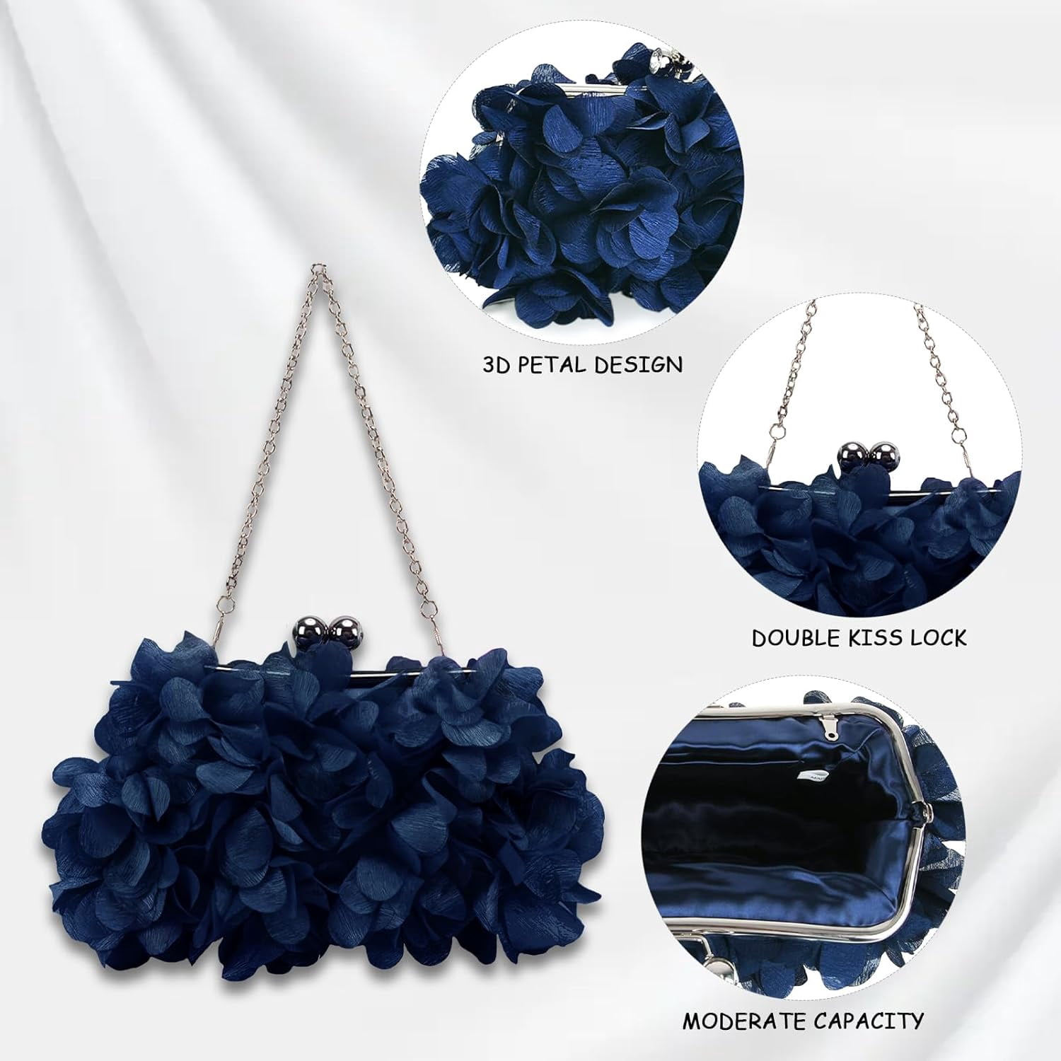 Women Clutch Evening Bag Small Floral Purses with Chain for Wedding, Party, Prom