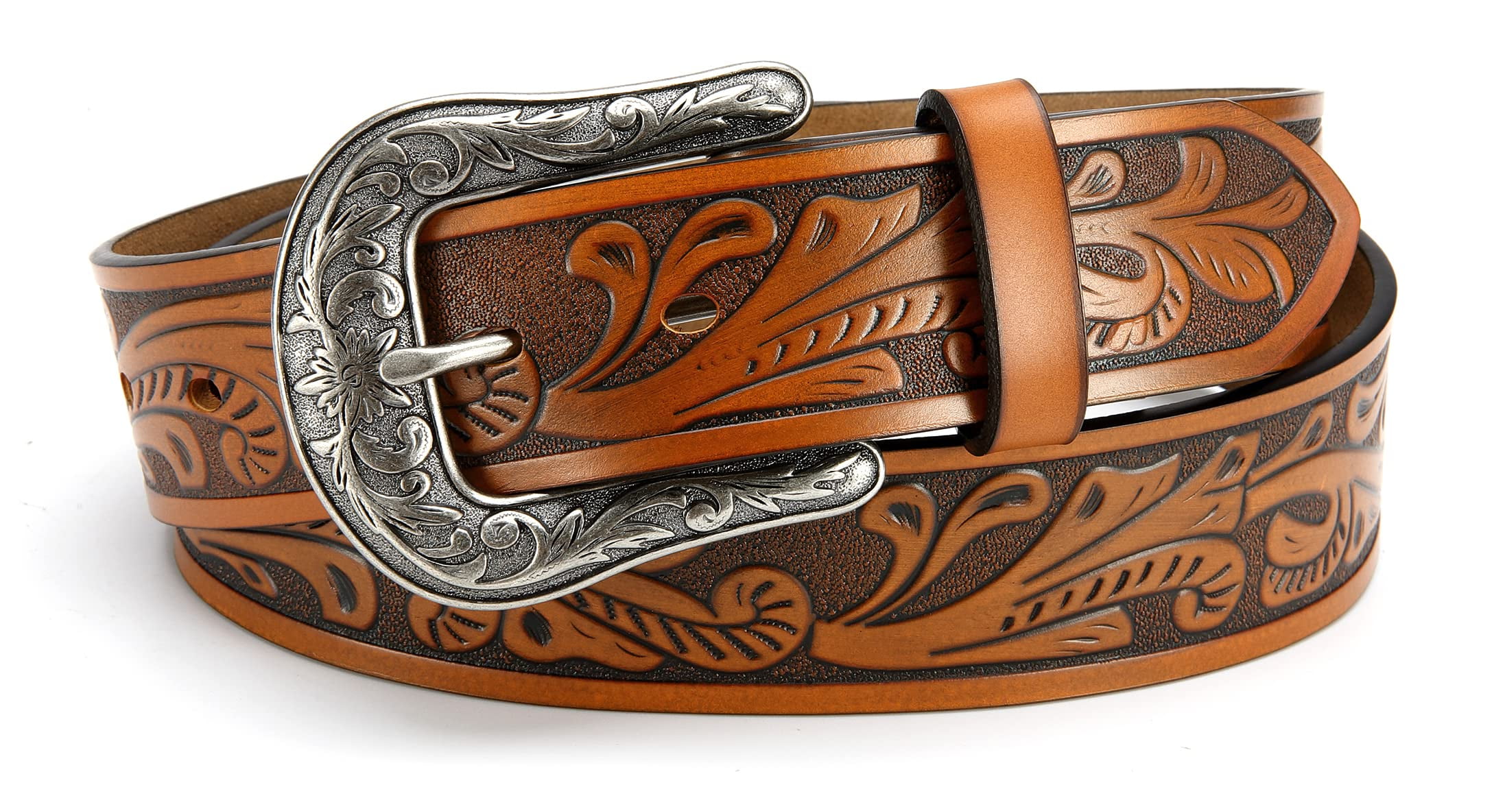 kilsel Western Belt for Women Men - PU Leather Cowboys-Cowgirls  Waist-Belt-Buckle Carving Belt for Jeans(Fits 33-35 Size)