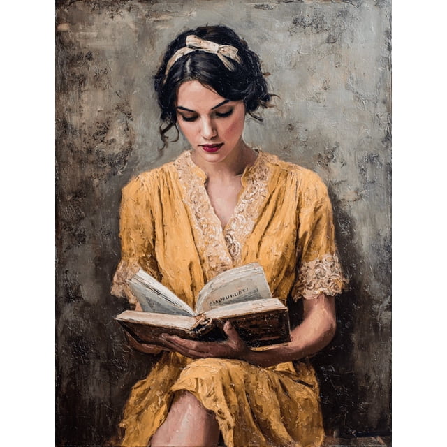 Qisvanset Vintage Woman Reading Book Canvas Print 15.75x11.81 Inches