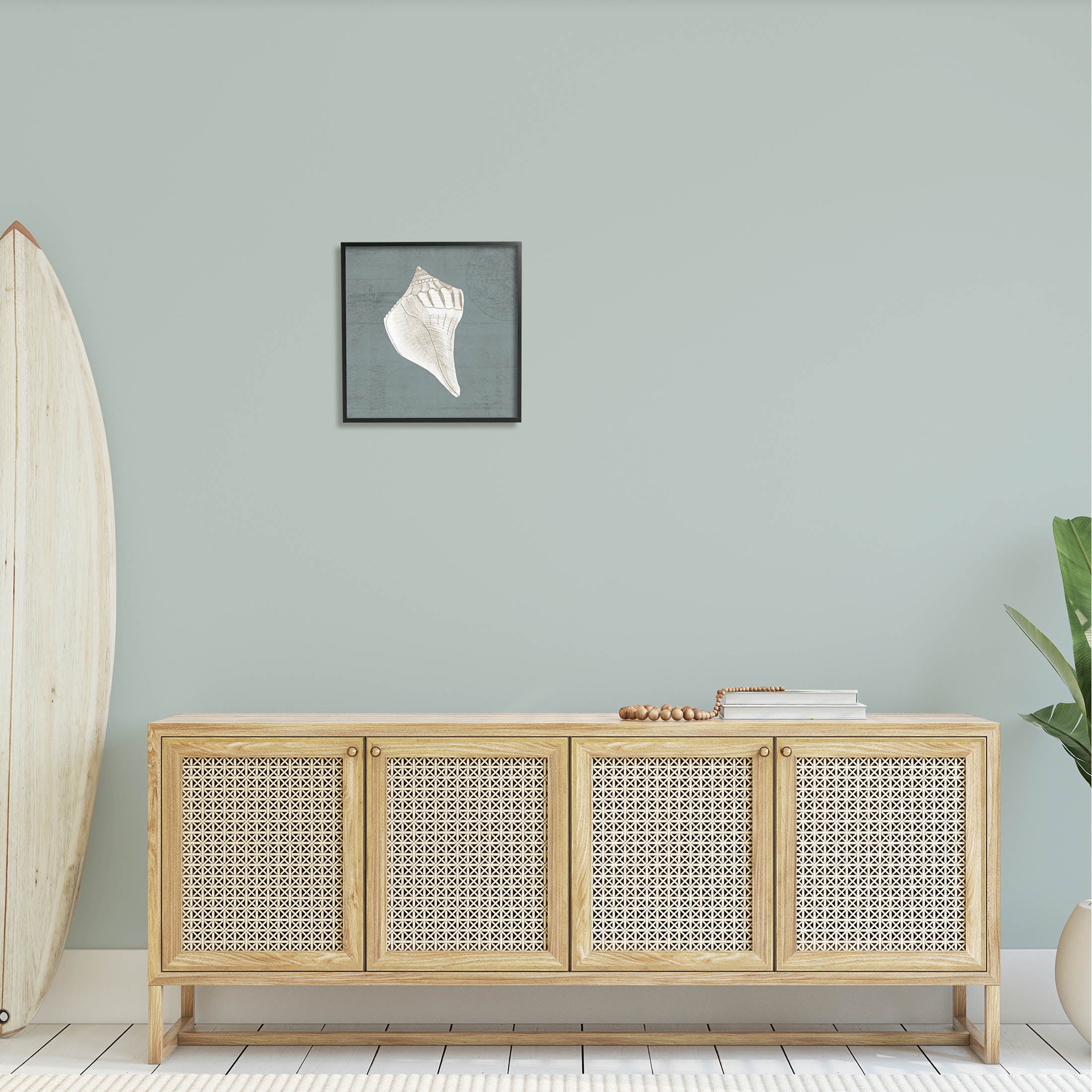 Conch Seashell Stipple Pattern Animals & Insects Graphic Art Black Framed Art Print Wall Art