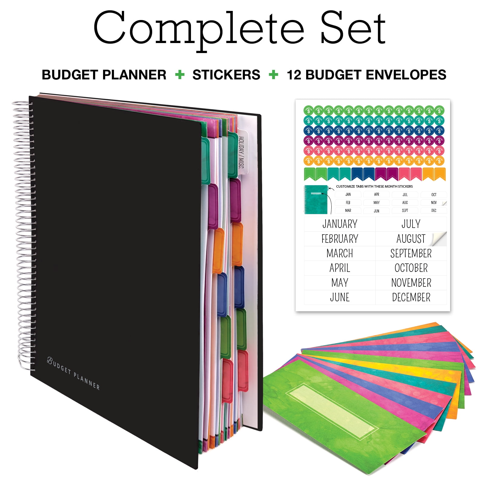 Budget Planner & Monthly Bill Organizer With 12 Envelopes and Pockets. Expense Tracker Notebook and Financial Planner Budget Book to Control Your Money, 8.5" x 11", Black