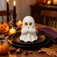 thumbnail image 3 of White Ghost LED Lighted Resin Sculptures Set, Hear See Speak No Evil Design, Cute Spooky Ornament for Halloween Tiered Tray Mantel Shelf, Festive Home Tabletop Decoration, 3 of 8