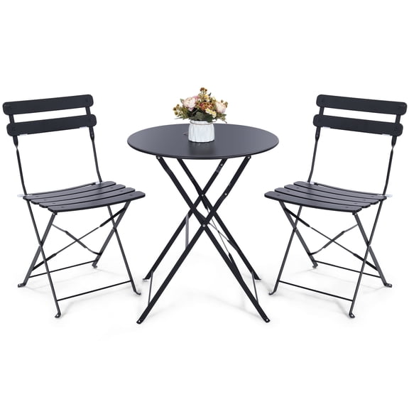 Melocadol 3-Piece Folding Bistro Table and Chairs Set, Outdoor Patio Conversation Furniture Set, Space Saving, Ideal for Balcony and Garden, Black