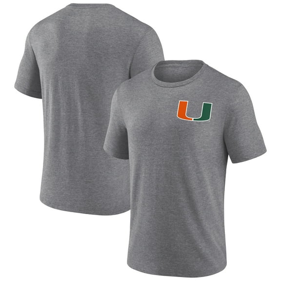 Men's Heather Gray Miami Hurricanes Left Distressed Logo Tri-Blend T-Shirt