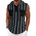 thumbnail image 2 of Men'S Sleeveless Hoodie With Dual Pockets Striped Knit Tank Top Casual Breathable Athletic Shirt For Workout Gym And Outdoor Activities Tank,Black,XL, 2 of 6