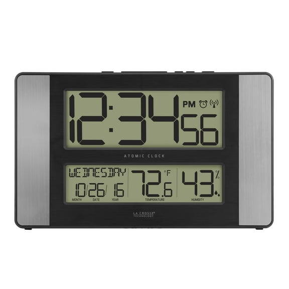 La Crosse Technology Digital Atomic Wall/Table Clock with humidity, 513-1417H-AL