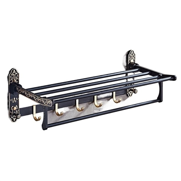 Toallero con barra y 7 ganchos, toallero plegable con exquisito tallado for lavabo de baño