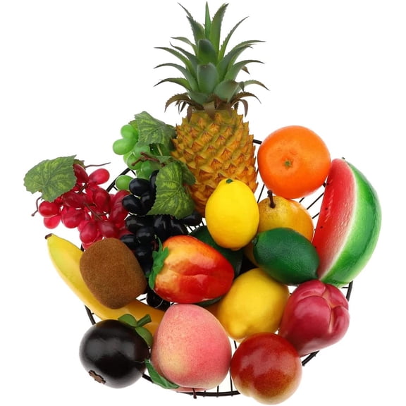 18 PCS Artificial Fruits Decoration Home Fake Pineapple Grape Strawberries Pear Oil Fruit Orange Lemon Wax Apple Watermelon Banana Kiwi Pineapple Peach Combination
