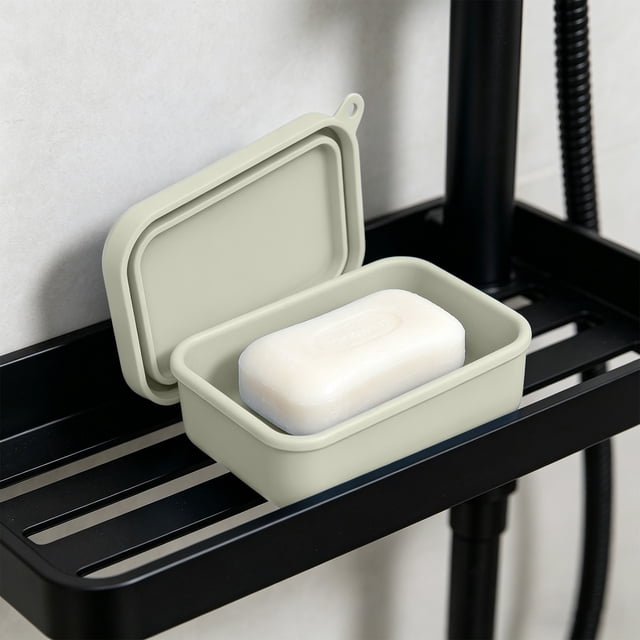 Jabonera de silicona con tapa, jabonera autodrenante para baño y cocina – Recipiente antideslizante para jabón en barra con tapa, estuche de viaje de secado rápido