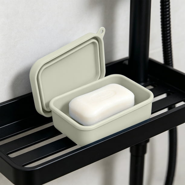 Jabonera de Silicona con Tapa, Autodrenante, para Baño y Cocina - Recipiente Antideslizante para Jabón En Barra con Tapa, Estuche de Viaje de Secado Rápido para Ducha, Camping y Caravana - 1 Unidad