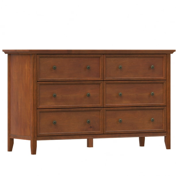 IKENO 6 Drawers Wood Dresser, Caramel Solid Wood Chest of Drawers, 6