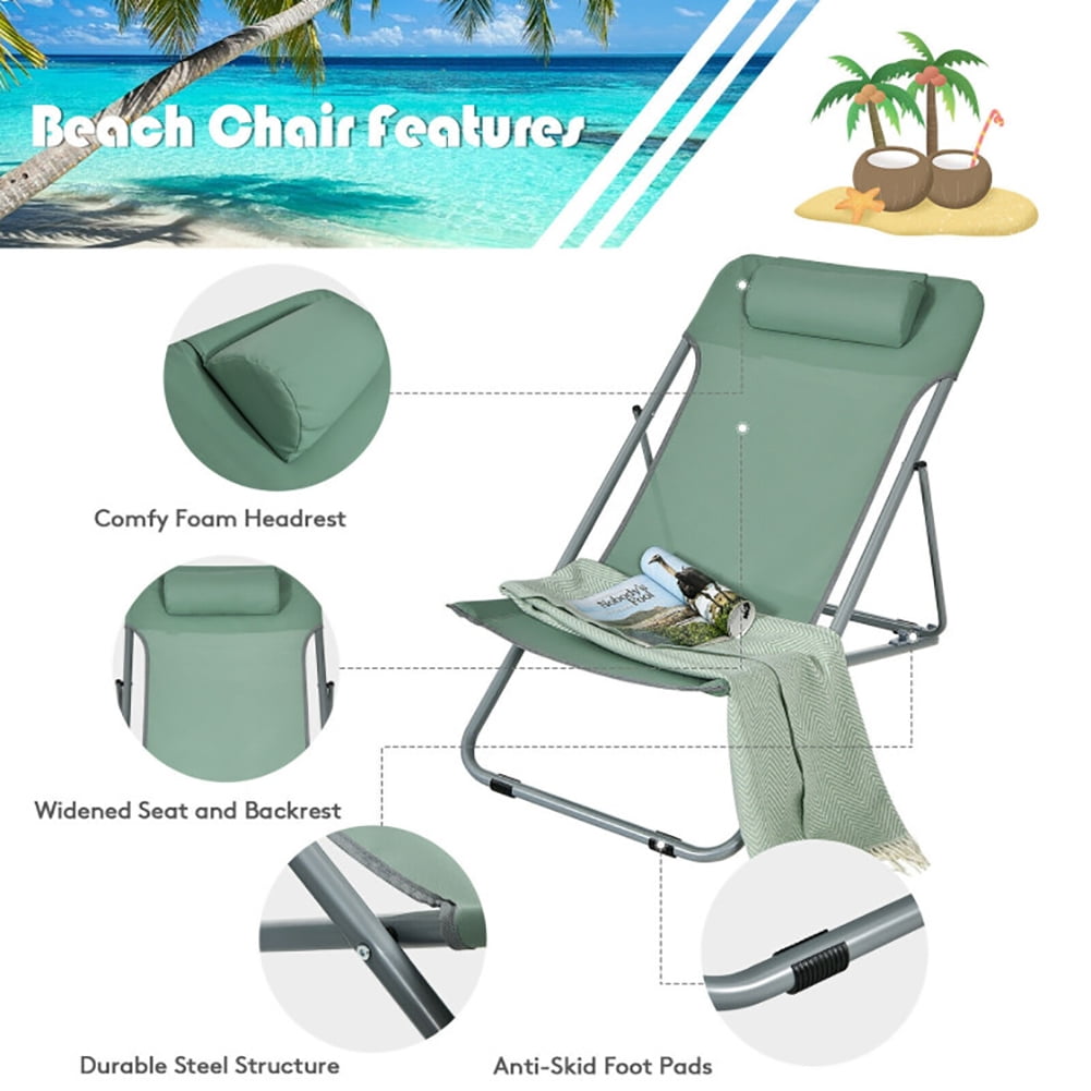 Aimee Lii Portable Beach Chair Set of 2 with Headrest, Outdoor Patio Furniture, Green Aimee Lii Portable Beach Chair Set of 2 with Headrest, Outdoor Patio Furniture, Green