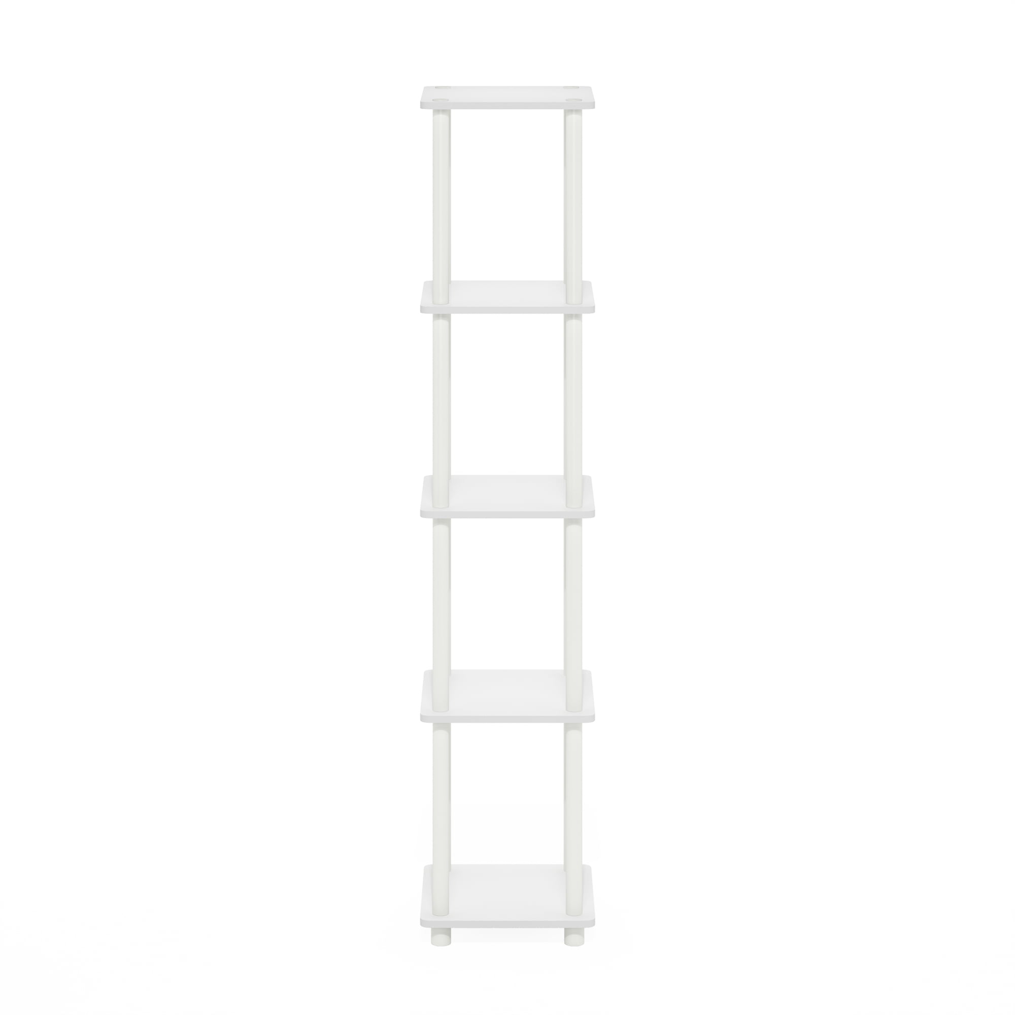 Furinno Turn-N-Tube Adult Office Adjustable 5-Tiers Composite Wood Dimensions 11.6" W x 11.6" D x 57.7" H Storage Shelves Total Capacity Holds up to 10 lb, Per Shelf Capacity 10 lb, White, 1 Pack