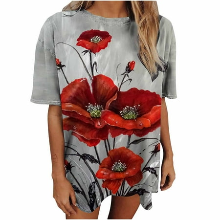 

Maternity Blouses Women s Vintage Drop Short Sleeves Printed Pattern Casual Short Sleeve Tops Blouse Loose Shirts for Women Red XXL