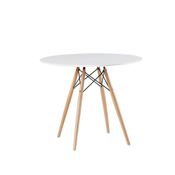 Velets Table à Manger Ronde en Bois de 36 Pouces avec Pieds en Bois Robustes et Attelle en Métal Noir pour Salle à Manger, Cuisine Ou Salon, Parfait pour les Coins-Déjeuners et les Cuisines - Dessus Blanc
