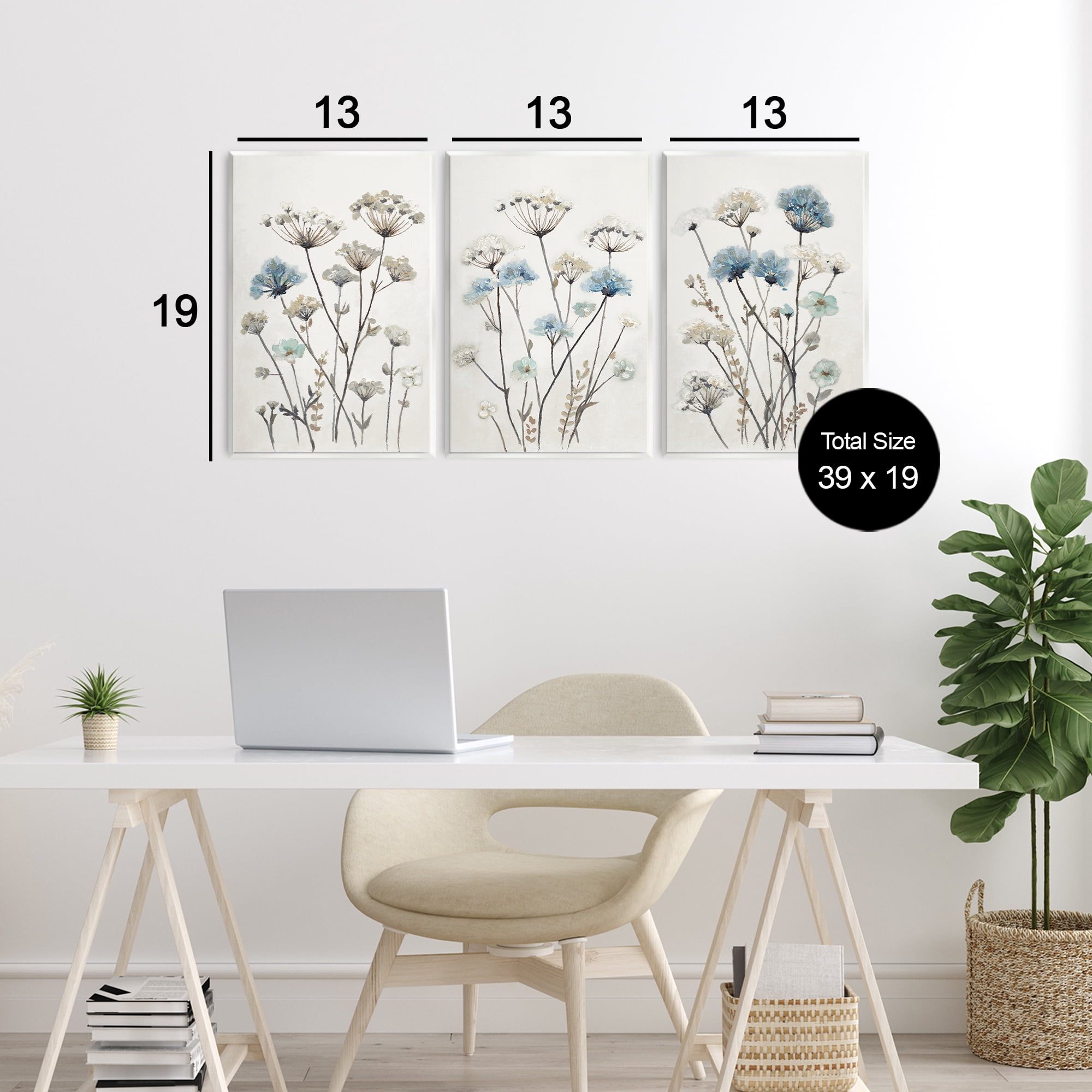 Stupell Industries Neutral & Blue Garden 3 Piece Wall Plaque Art Set, design by Patricia Pinto