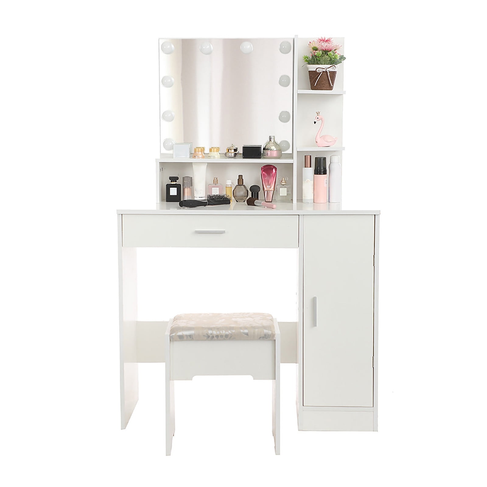 Details about / Vanity Set Makeup Dressing Desk Stool Dresser Table with Mirror /& Storage