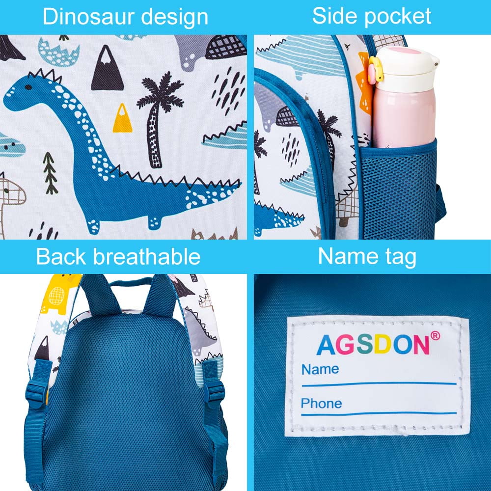AGSDON Dinosaur Backpack for Boys,3PCS Toddler Backpack and Lunch Box for Boys