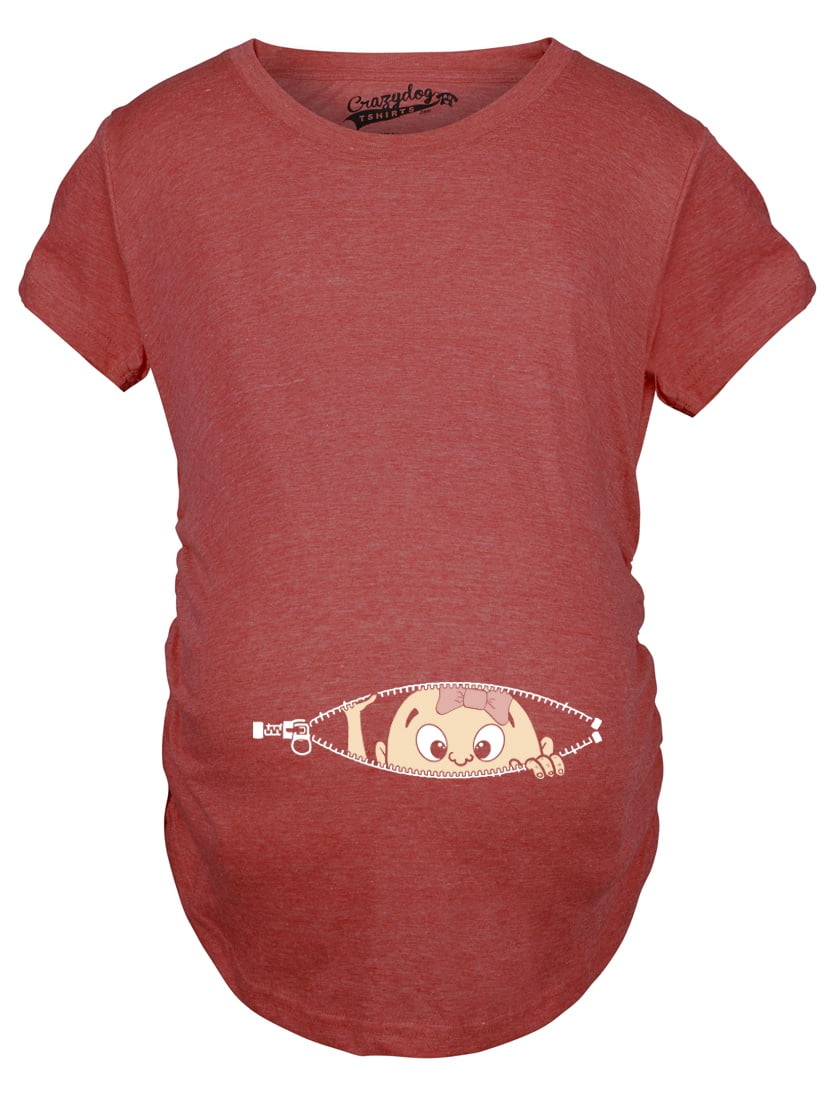 Crazy Dog Tshirts Maternity Baby Girl Peeking with Pink Bow Shirt Funny Cute Pregnancy T Shirt Damen