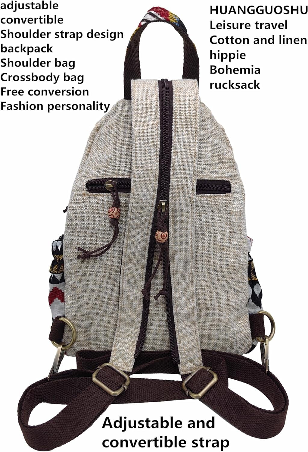 Womens Hippie Cotton Hemp Cloth Backpack Boho Vintage 