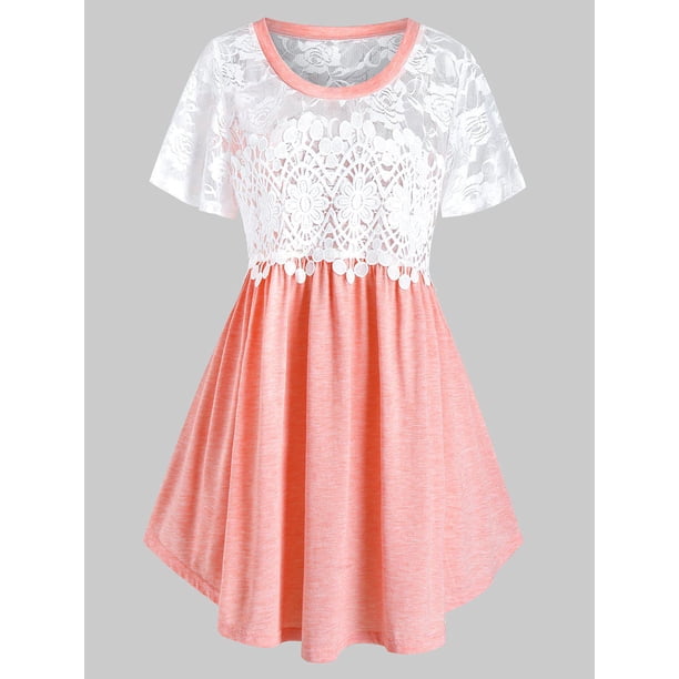 Más el tamaño de encaje Insertar Peplum camiseta Rosegal Camisetas tallas grandes