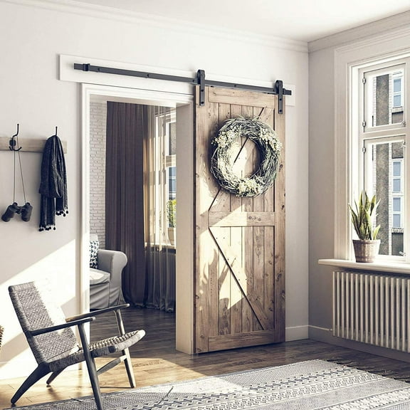 6 Feet Heavy Duty Sturdy Sliding Barn Door Hardware Kit-Smoothly and Quietly-includes Detailed Installation Fit 36" Wide Doorpanel (J Shape Hanger) Black