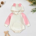 thumbnail image 2 of WUANDIXFA Newborn Baby Boy Girl Easter Outfit Bear Ear Hooded Sweatshirt Romper Oversized Bubble Onesie Cute Bunny Outfit (Pink, 0-3 Months), 2 of 5
