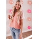 thumbnail image 2 of ABPHQTO Top rosa con mangas empalmadas y apliques de cuello redondo para mujer, 2 of 5