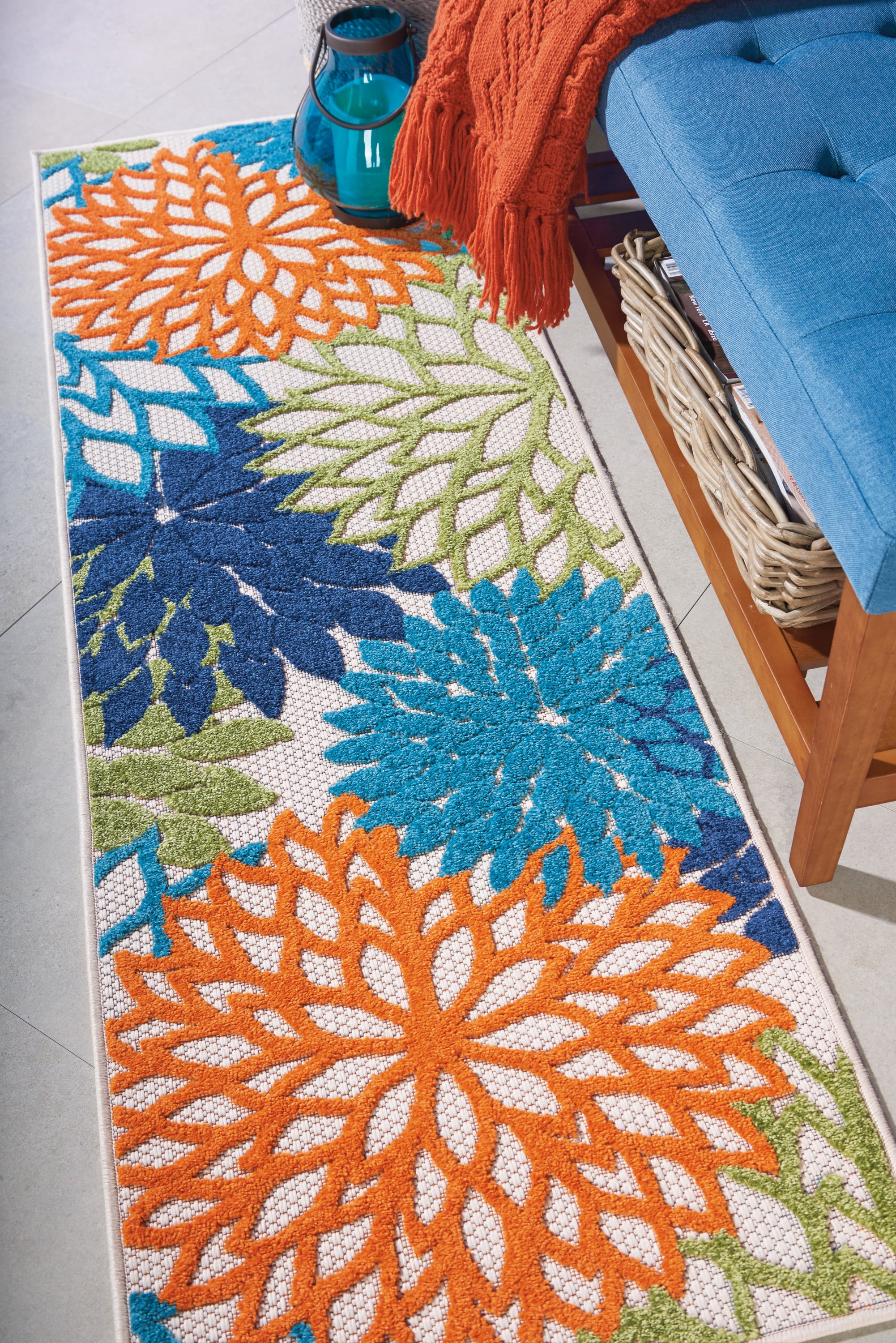 Nourison Tropical Oasis Indoor/Outdoor Modern Floral Multicolor 2' x 6' Area Rug, (6' Runner)