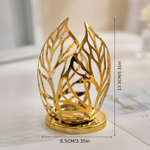 1PCS Elegant Hollow Leaf Iron Candle Holder - Perfect for Romantic Dinners & Home Decor, Sturdy Base for Jar, Pillar, Tea Light Candles - Golden/Black