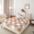 thumbnail image 4 of Homewish Geometric Plaid 4 Pieces Queen Sheet Sets For Teens Boys Girls,Brown White Ultra Soft Flat Sheet,Vintage Aesthetic Queen Fitted Sheet,Super Cozy Room Decor, 4 of 7