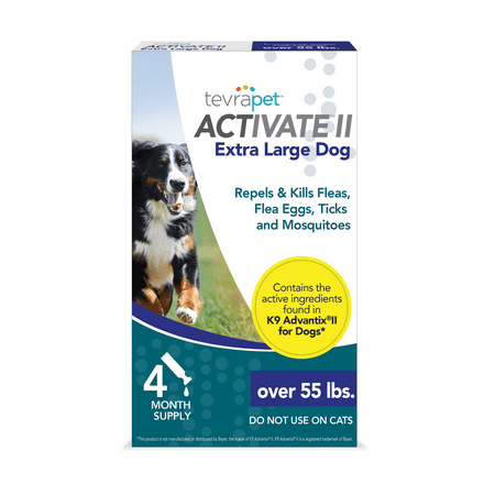 TevraPet Activate II Flea and Tick Prevention for Extra Large Dogs Over 55 lbs, 4 Monthly Treatments