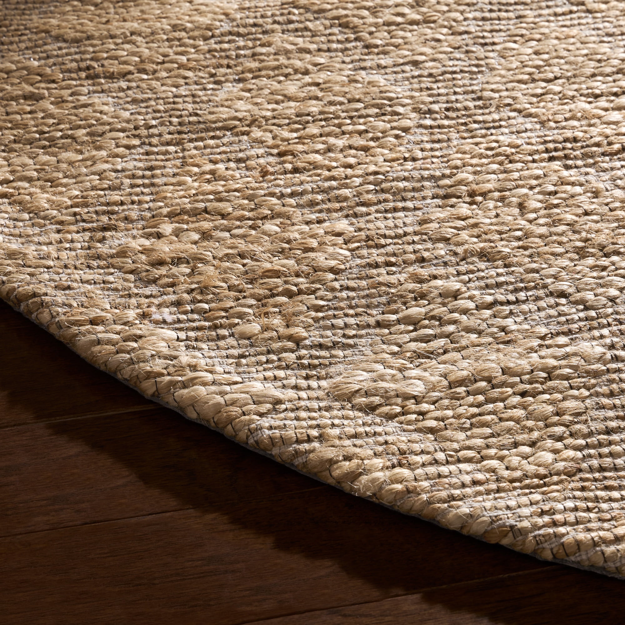 TOWN & COUNTRY TERRA Sol Interwoven Diamond Hand-Knotted Flatwoven 100% Natural Jute Round Area Rug, Natural/Black, 5" Round