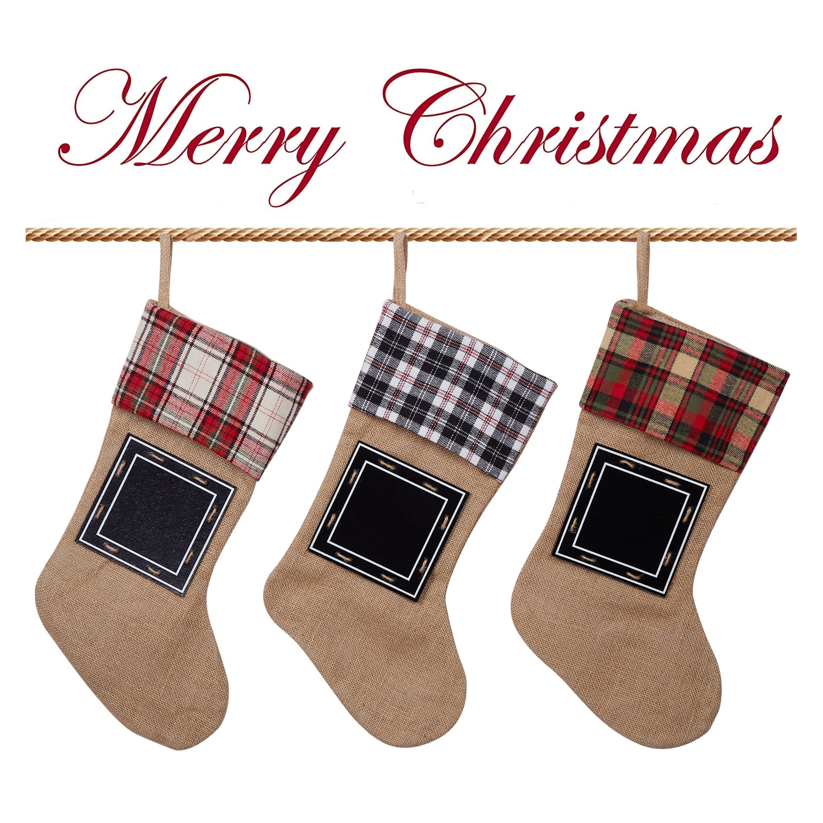 Fashionwu 3 Pack Christmas Stockings 21" Large Burlap Xmas Stockings