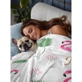 thumbnail image 3 of Pink Flamingos Queen Size Flat Sheet, Wrinkleproof & Fadeproof Cooling Flat Bed Sheet Only, Summer Green Tropical Palm Leaves Breathable Soft Bedding Top Sheets 90 x 102 Inches, 3 of 8