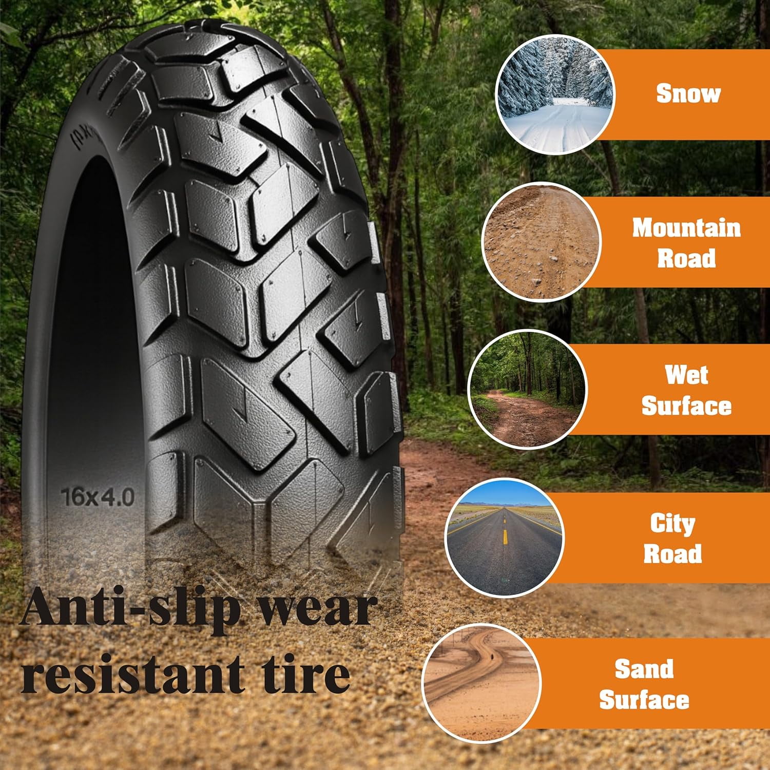 Innova 16x4.0 Fat Tires & Inner Tubes (Set of 2) - Heavy Duty Wire-Bead All-Terrain Electric Bike Tires Non - Fold
