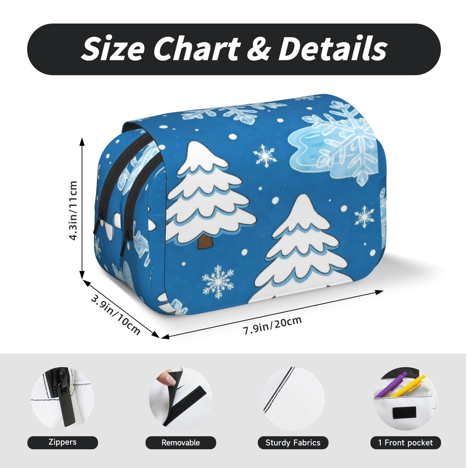 Large-Capacity Flip-Top Double-Layer Pencil Case, Multi-Functional Pocket Pen Case, Durable Stationery Organizer Winter Theme (5)