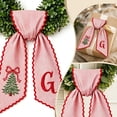 thumbnail image 3 of Christmas Wreath Sash for Front Door, Personalized with Initial Bow, Christmas Soft Cloth Wreath Sash, Screen Printed Red & White Stripes Ribbon Bow, Scalloped Edge, for Home Xmas Decor, 3 of 6