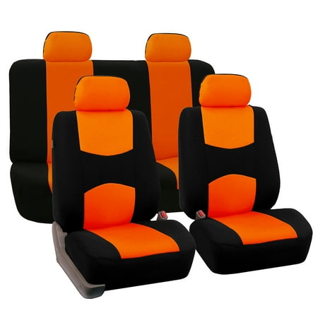 - FH Group Universal Flat Cloth Fabric Full Set Car Seat Cover, Orange and Black