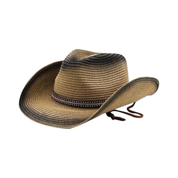 Womens Mens Western Cowboy Panama Hat Sun Straw Hat Wide Brim Beach Hat Country Concert Rodeo Dress Up