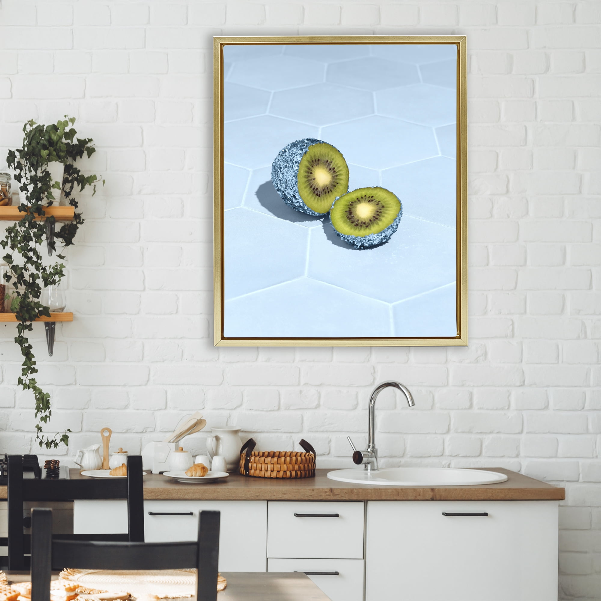 Stupell Industries Blue Glimmer Kiwi Gold Framed Floater Canvas Wall Art, design by LISH Creative