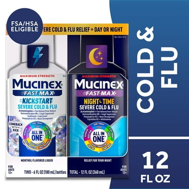 Mucinex Fast-Max Kickstart Severe Cold & Flu & Nighttime Severe Cold & Flu Medicine, 2x6 fl oz