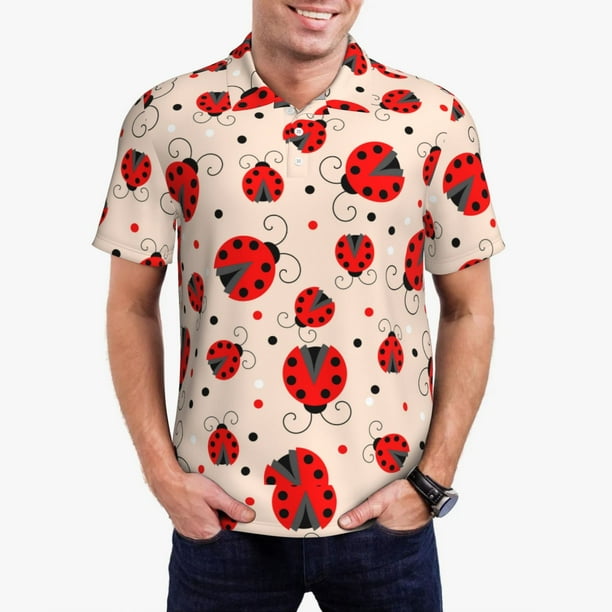 Fotbe Red Ladybug Camiseta Polo de Golf para Hombre con Estampado – Camisa Deportiva Transpirable con Cuello Abotonado-3X-Large