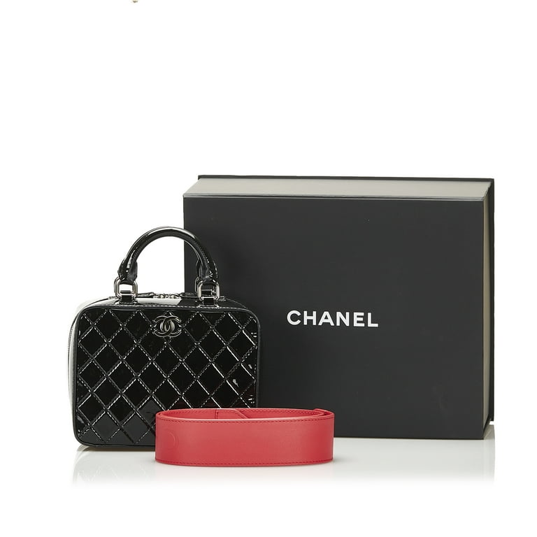 Chanel Logo Strap Vanity Case Quilted Patent Small