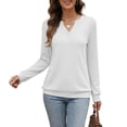 thumbnail image 4 of Tqcoqu Women's Solid Notch V Neck Long Sleeve Pullover Tops Ribbed Cuffs Hem Loose Casual Lightweight Sweatshirt For Fall,White Women's S-XXL, 4 of 8