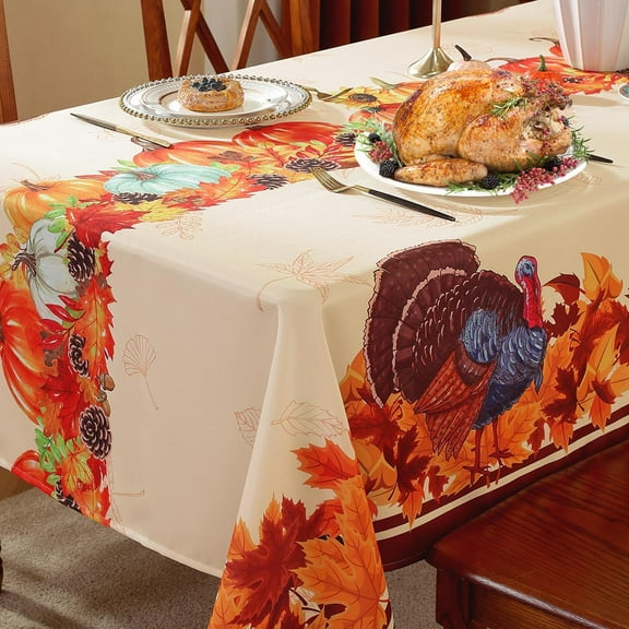 SASTYBALE Pumpkin Tablecloth, Fall Tablecloths for Rectangle Tables Spillproof Wrinkle Resistant Durable Polyester Table Cover for Harvest, Thanksgiving, Holiday