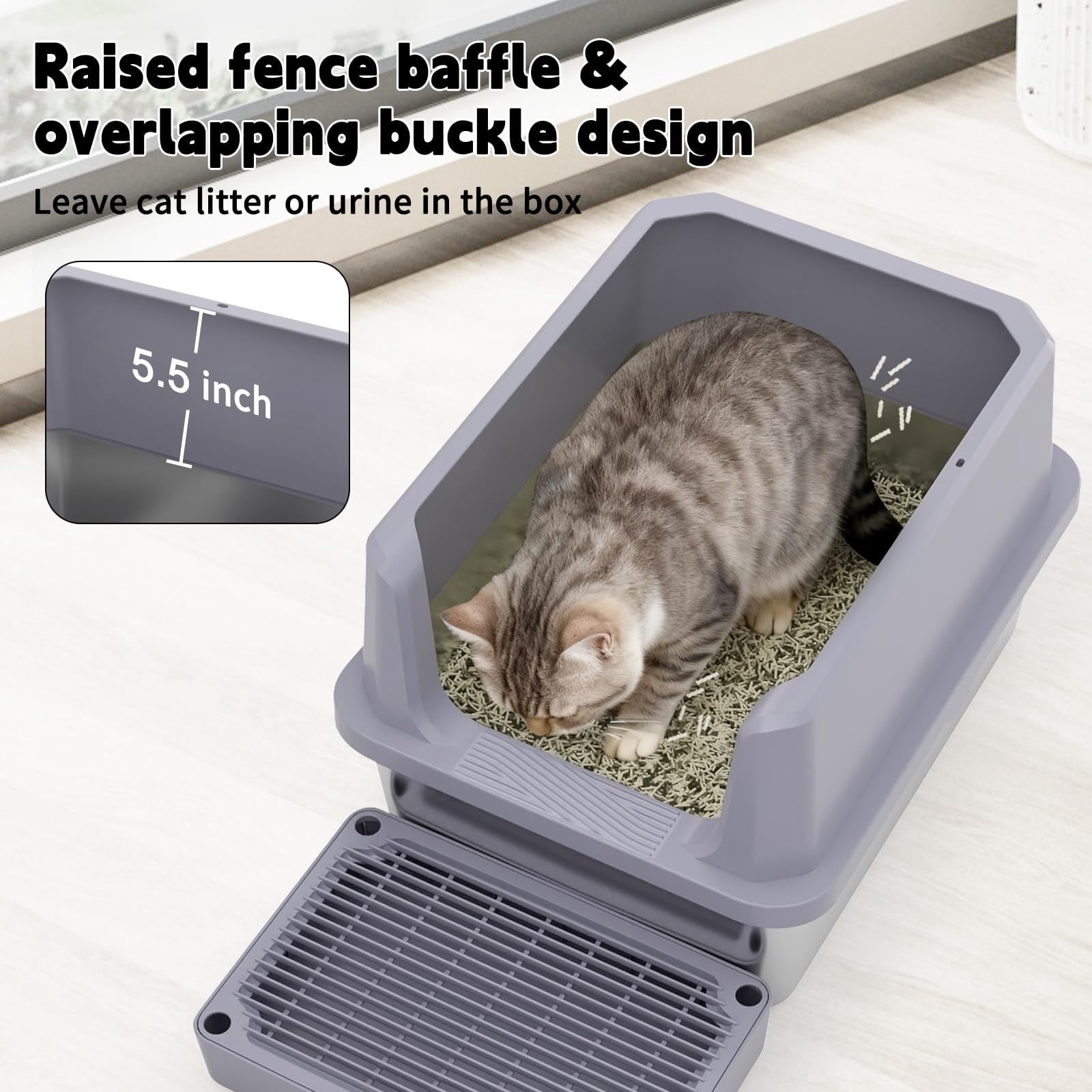 Cat Litter Box: Pink Stainless Steel Won't Trap Odors - Easy Rinse Clean Non-porous Open Top Design 11.6" High Sides 17.3"x13.5" With Scoop Studio Apartment/bathroom