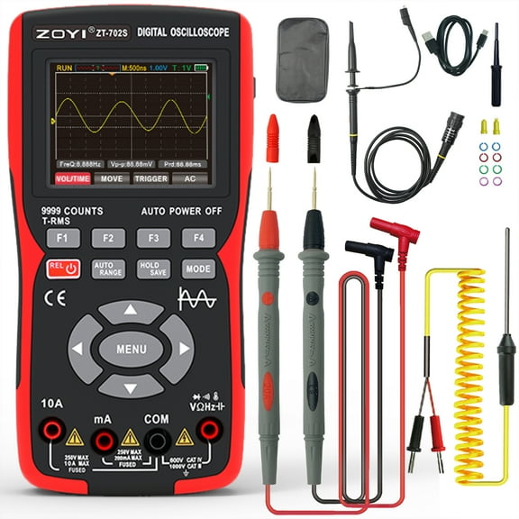 702S 2 n 1 oscilloscope multimeter, 10MHz Bandwidth, 48MSa/s Sampling, 2.8" IPS Display, USB Type-C Rechargeable, 9999 Counts T-RMS for Voltage and Waveform Testing