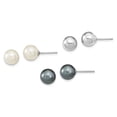 thumbnail image 1 of 925 Sterling Silver Rhodium-Plated 8-9mm White /Black Imitation Shell Pearl Post 3 Earring Set, 1 of 7