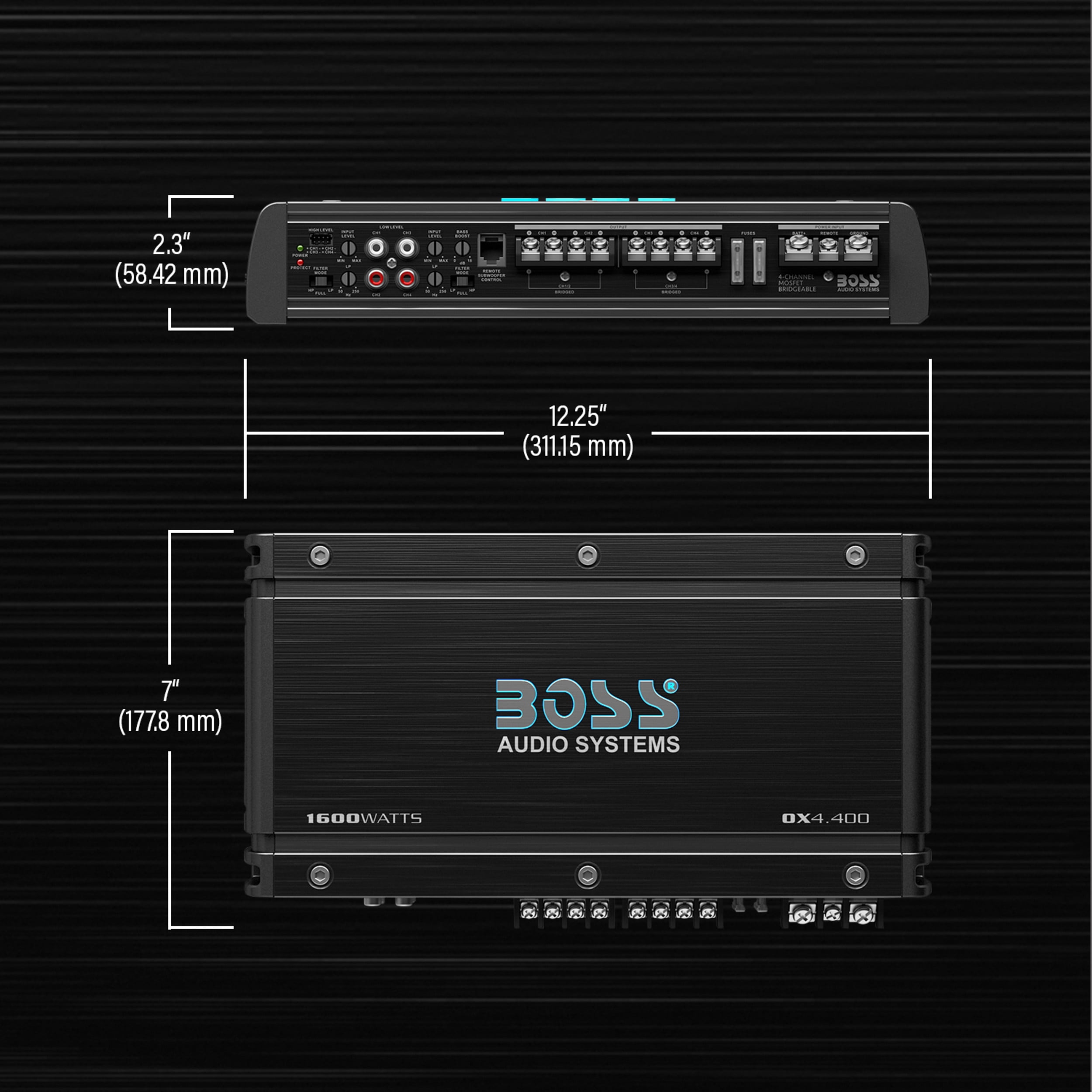 BOSS Audio OX4.400 4 Channel Car Amplifier, 1600 Watts, MOSFET Power, Bridgeable